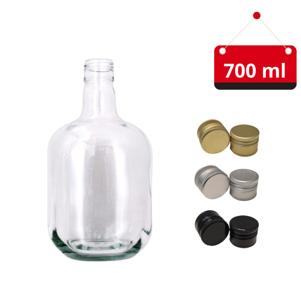 03 Un. Garrafa de vidro modelo Paraíba 700 ml com tampa e lacre termoencolhivel