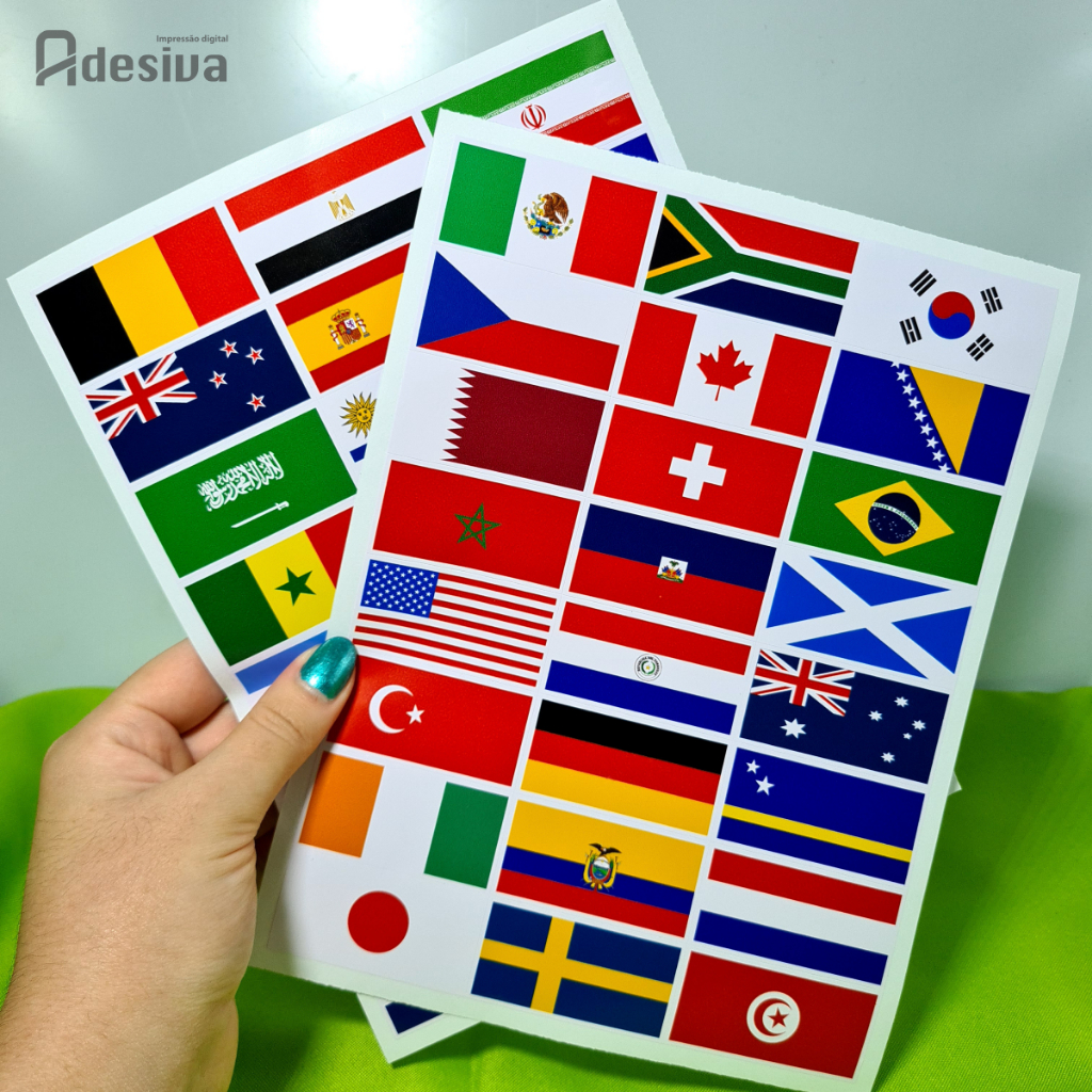 Adesivos Países Copa do Mundo Futebol Brasil 48 unidades Vinil à Prova d'Água Retangular ou Redondo