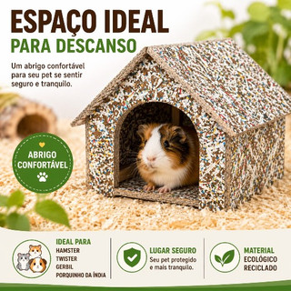 Casinha para Hamster e Porquinho-da-Índia Abrigo para Roedores Casa Pet Ecológica Resistente