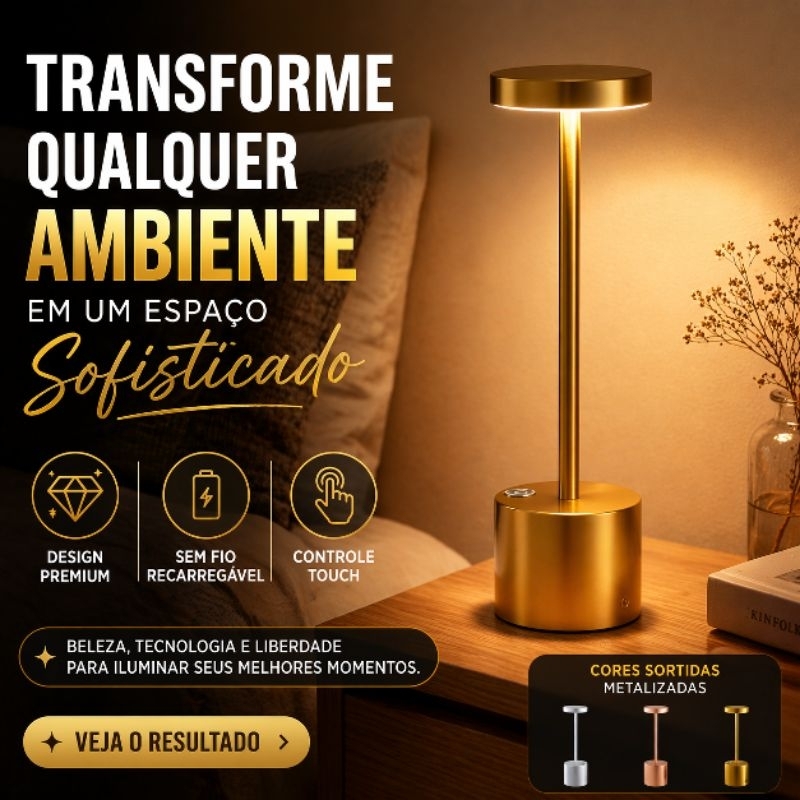 Abajur LED Sem Fio Recarregável Touch Luminária de Mesa Moderna Luxo 3 Modos Luz