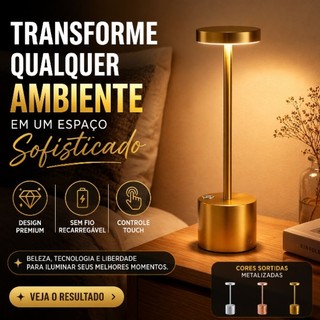 Abajur LED Sem Fio Recarregável Touch Luminária de Mesa Moderna Luxo 3 Modos Luz