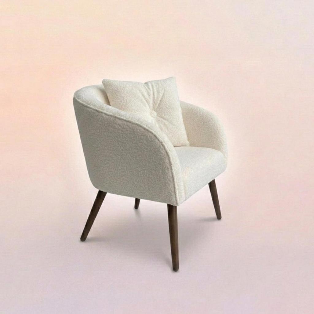 Poltrona Orgânica Bouclê Pés Palito Poltrona Tecido Bouclé Com Almofada Poltrona Decorativa Orgânica