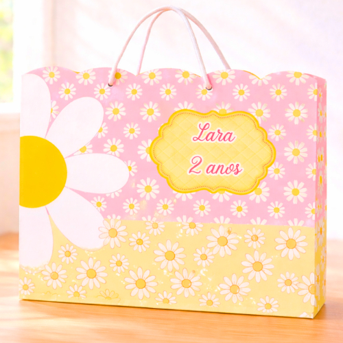 Kit 10 Sacolinha para lembrancinha Margaridas personalizada-brinde-aniversário-PEGUE E MONTE