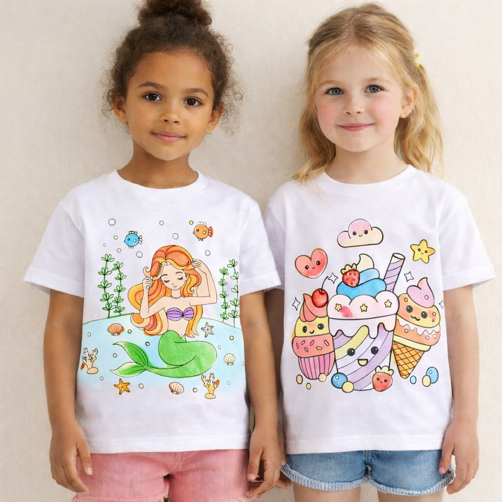 Camiseta Interativa de Colorir Pinta e Lave Infantil Menina Feminino + 6 Canetin...
