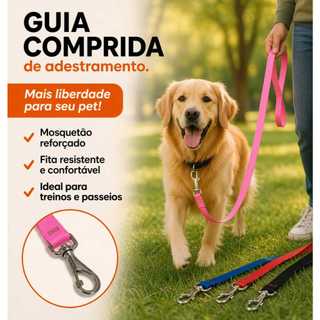 GUIA COMPRIDA ADESTRAMENTO REFORÇADA MOSQUETÃO GRANDE CACHORRO PETS