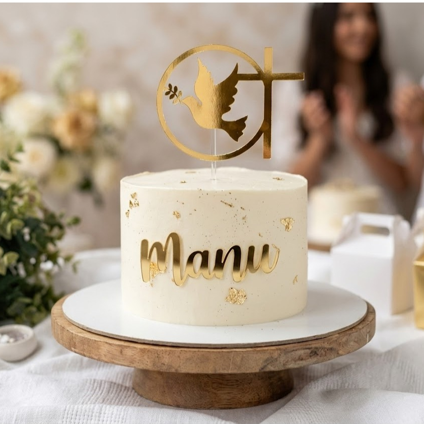 Topo topper de bolo Primeira Eucaristia, Comunhão, Espírito Santo, batizado Menino ou Menina com nome Personalizado