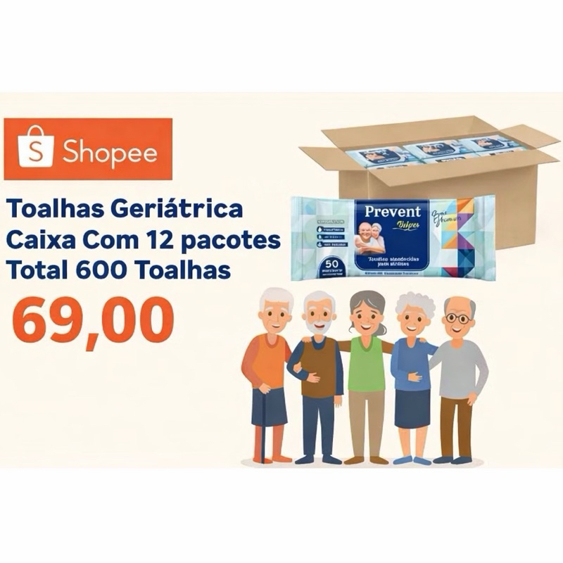 Caixa com 600UN Toalha Umedecida Geriátrica  Prevent
