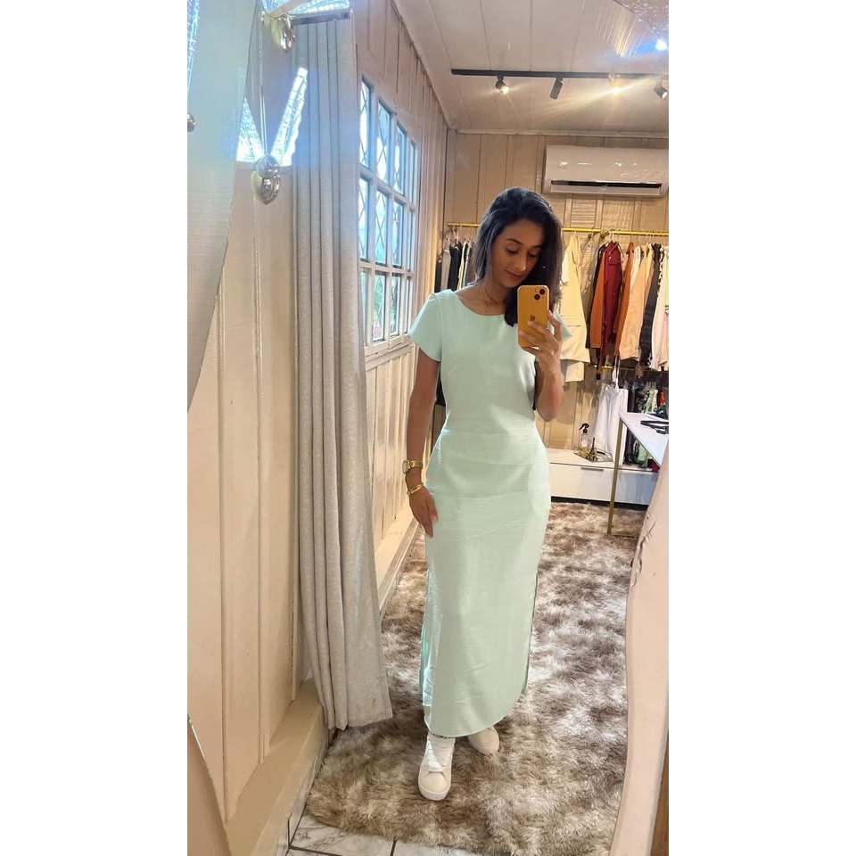 vestido feminino midi com manga zíper nas costas vestido midi para trabalho vestido evangélico vestido midi elegante