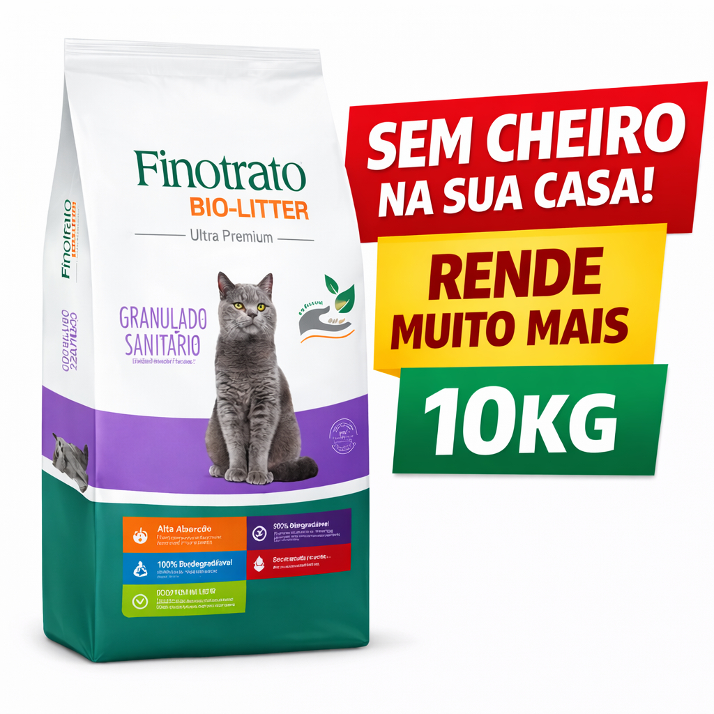 Areia Granulado Sanitário Finotrato Bio-Litter 10kg Biodegradável Aglomerante Controle de Odores