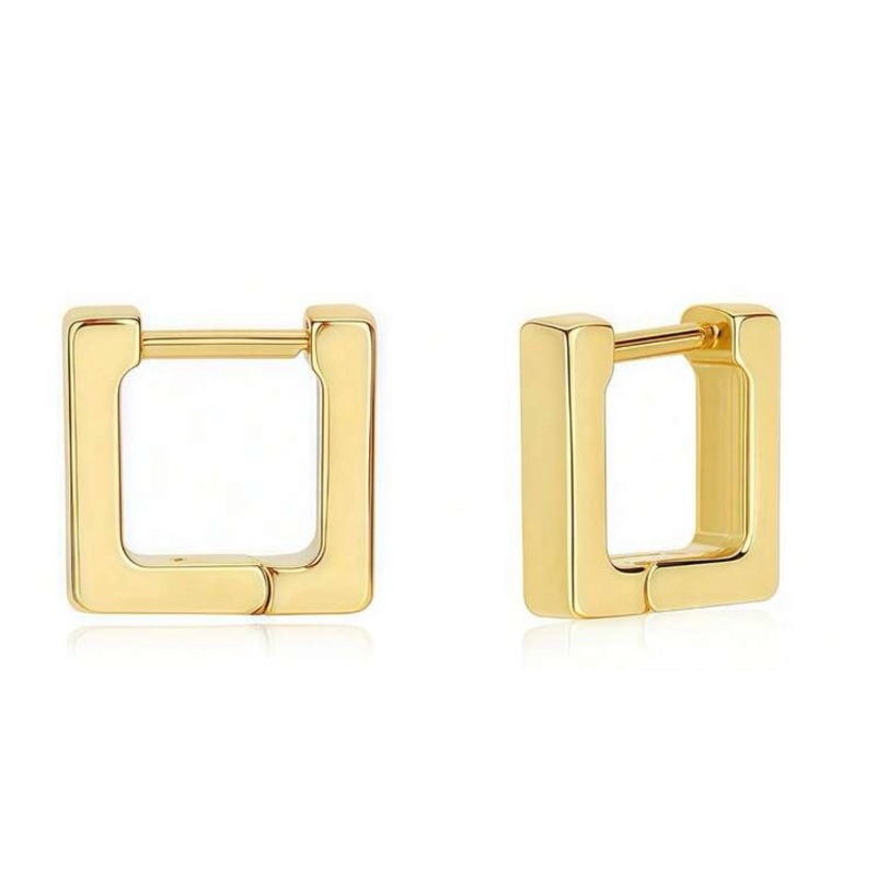 Brincos Minimalistas Banhados a Ouro 14K, Brincos Geométricos Delicados Quadrados e Retangulares, Adequados para Meninas