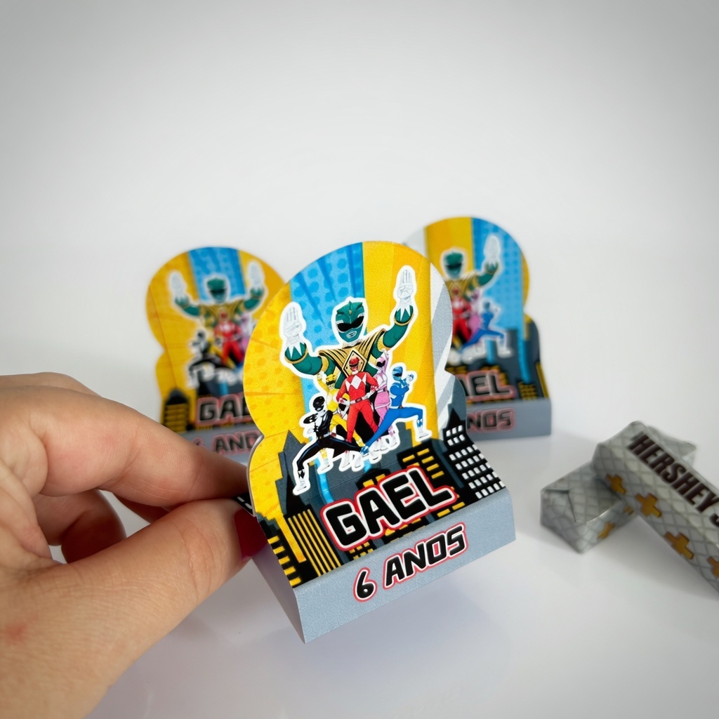Porta Bis Personalizado Power Rangers – Lembrancinha Aniversário Infantil – Cabe 2 Chocolates