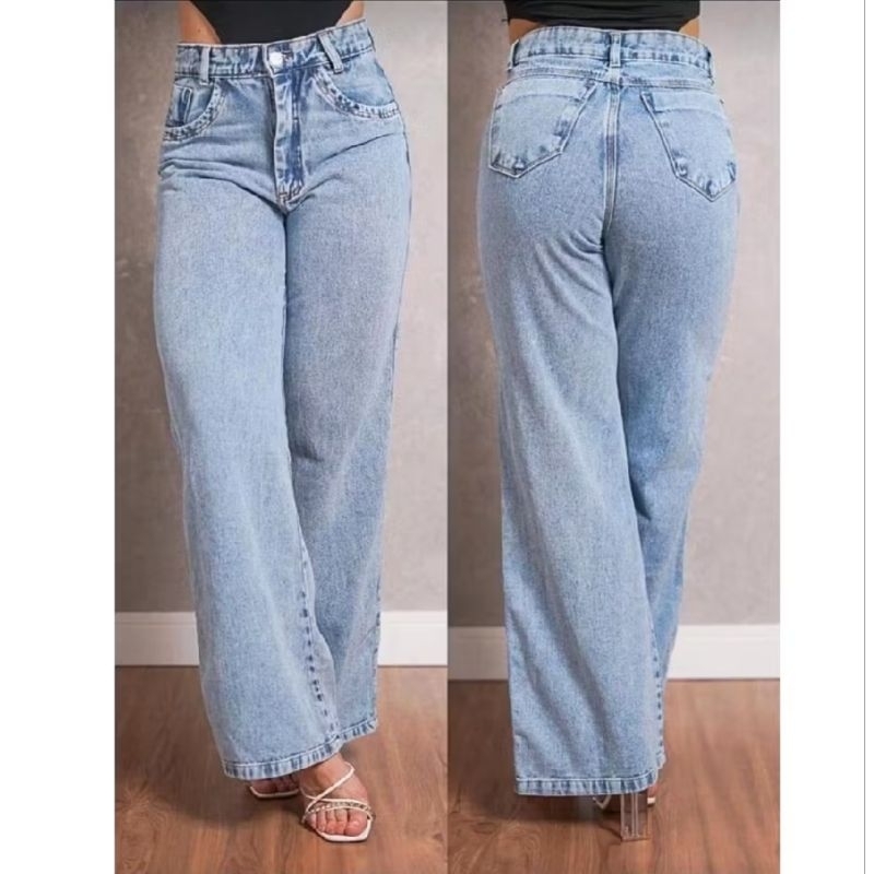calça Jeans feminina wide leg marmarizada pantalona cintura alta tecido grosso confortável wissam jeans