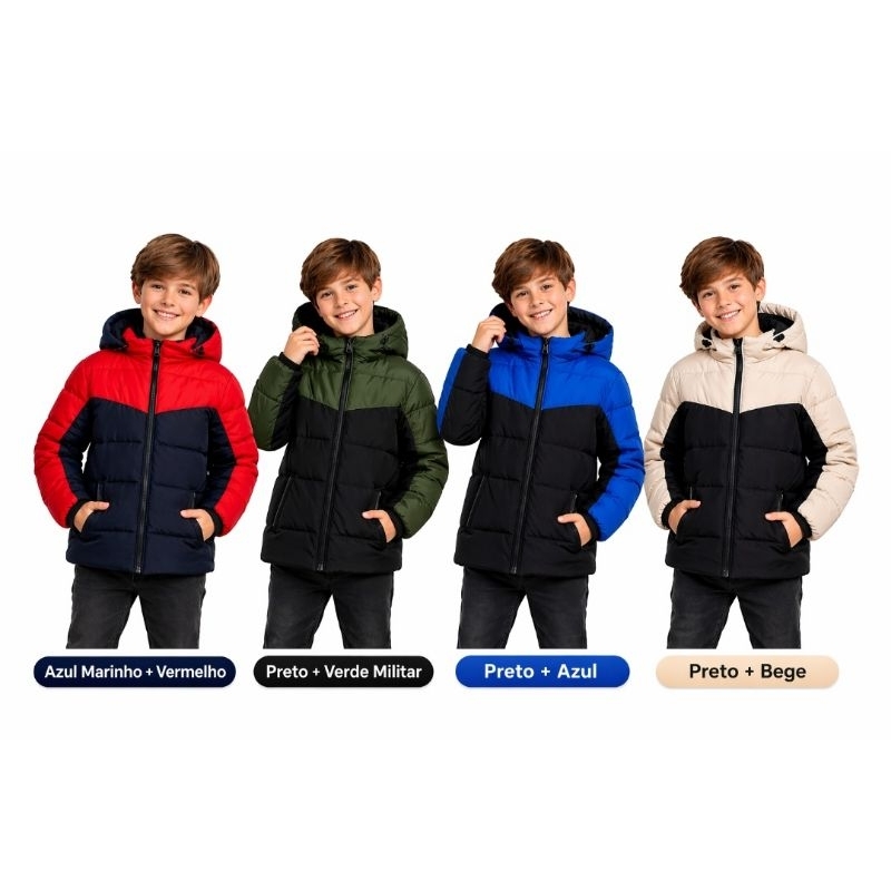 Jaqueta Bobojaco Forrada Infantil Juvenil Puffer Colorida Casaco