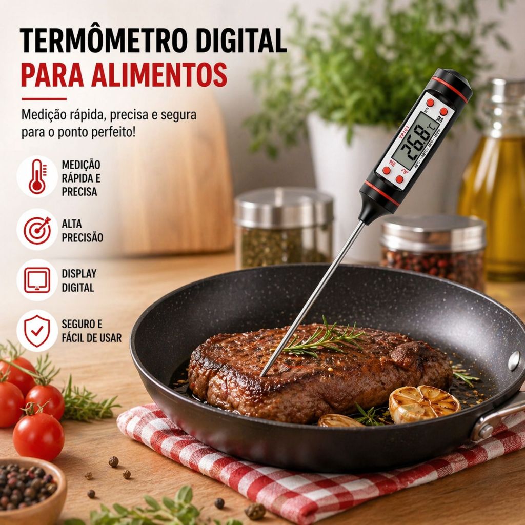 Termômetro Cozinha Culinário Digital Espeto Preciso Carne Churrasco Grelhados Confeitaria Controle Alimentar Medir