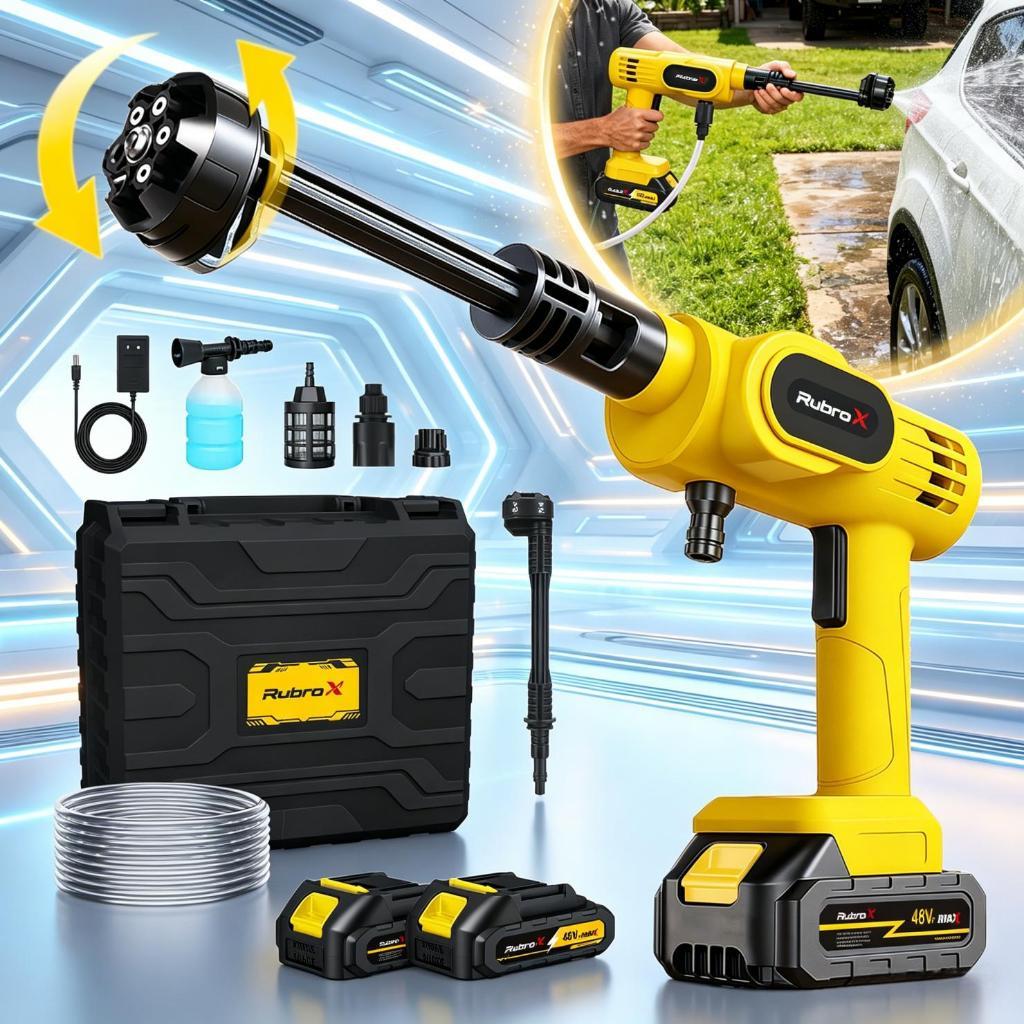 Lavajato 300W 48V Pistola Lavadora Portátil De Alta Pressão Recarregável Carros e Jardins Bivolt