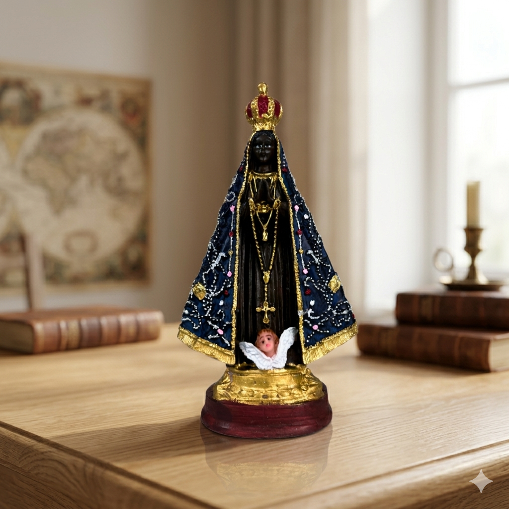 Nossa Senhora Aparecida 15cm Resina Imagem Religiosa Fé Proteção Devoção Decoração Católica Detalhada