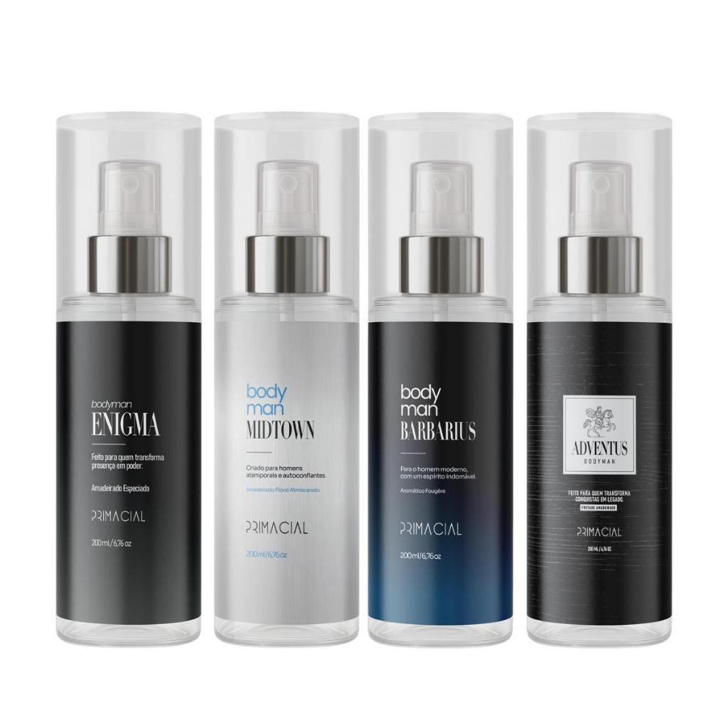 KIT BODY SPLASH MASCULINO ENIGMA + MIDTOWN + BARBARIUS + ADVENTUS 200ML - PRIMACIAL em Oferta na Shopee