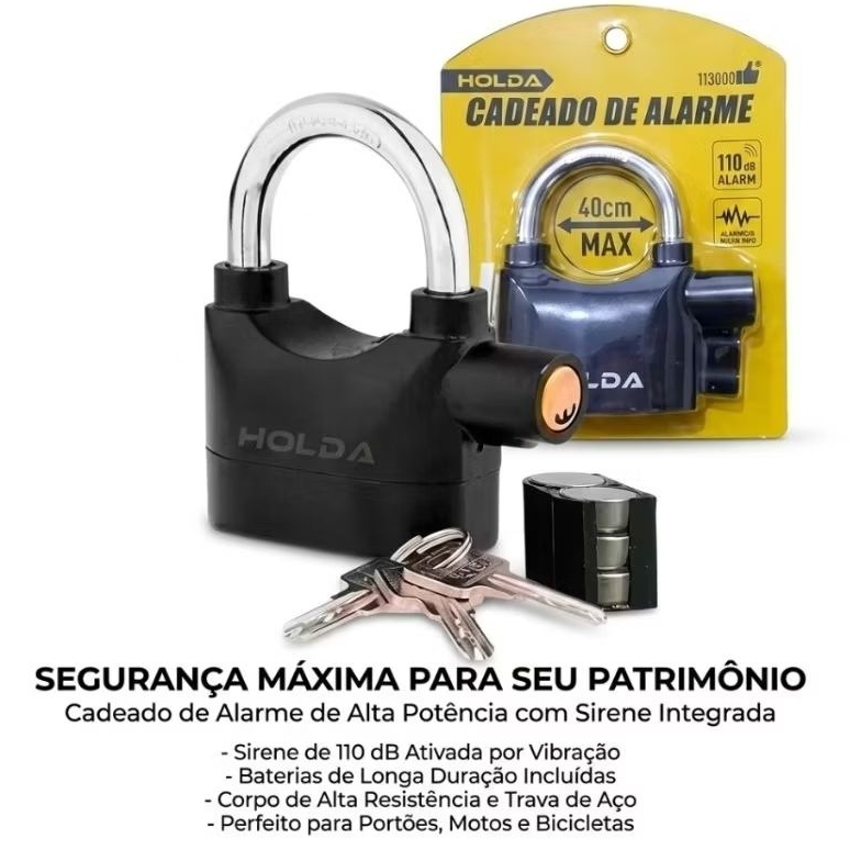 Cadeado com Alarme Anti Furto 110dba Bike Moto Prova Dágua Holda H3000