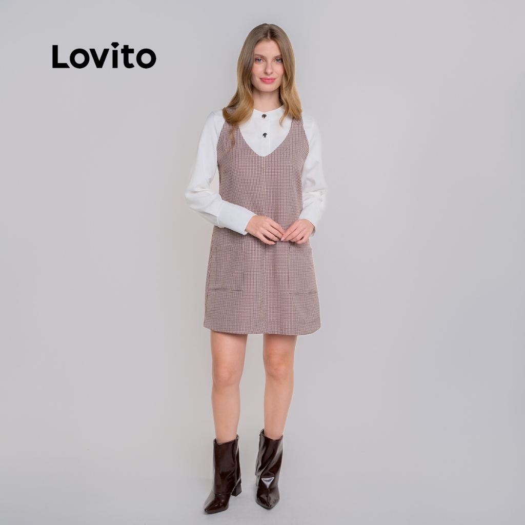 Imagem Lovito Vestido Feminino Tubinho Xadrez DRB18121842