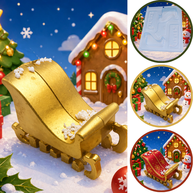 1~5 Forma BWB Com Silicone (3 partes) Para Chocolate Cód. 138 - Trenó 140g. Natal, Festa Natalinas (CHOCO)