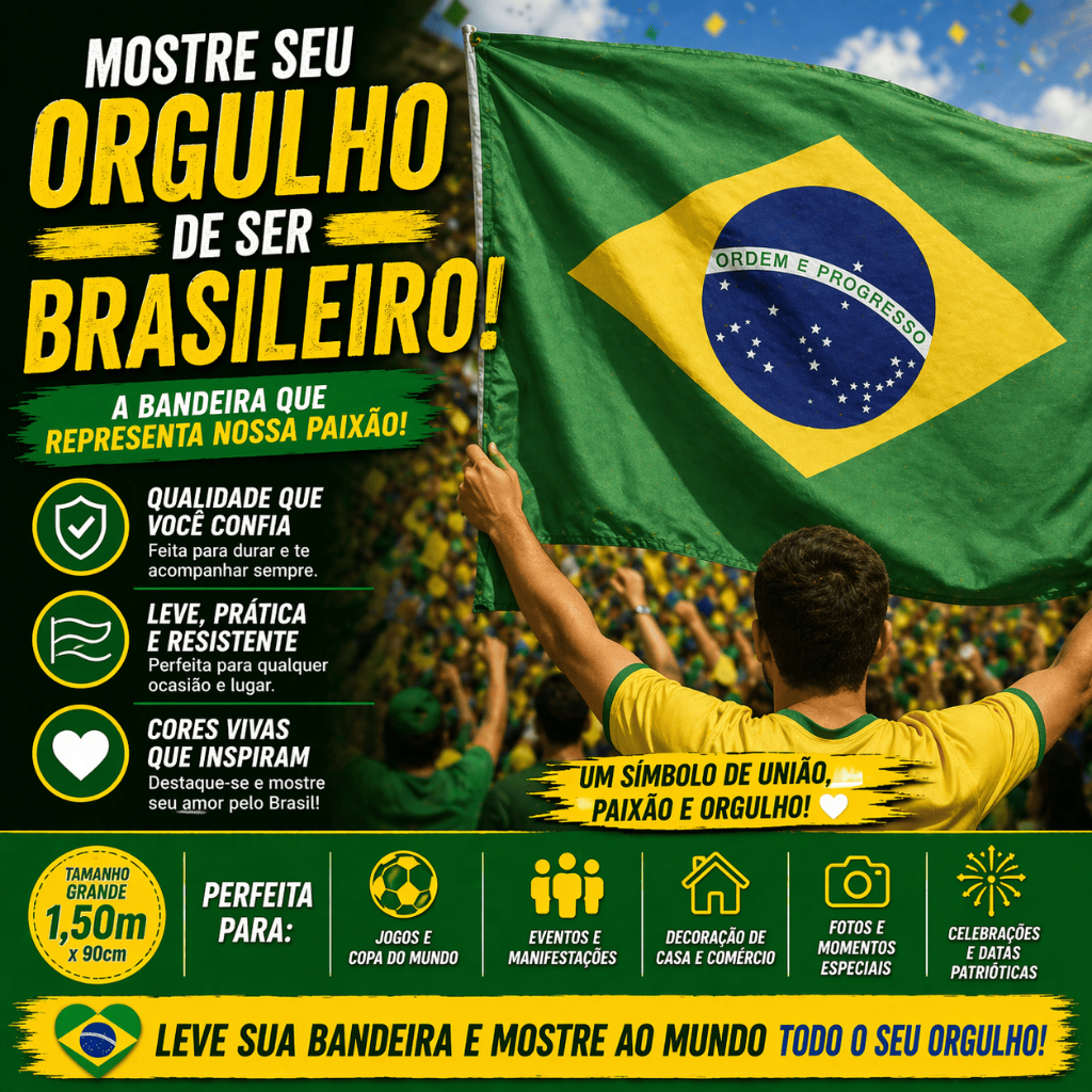 Bandeira do Brasil 1,50mx0,90m Grande Poliéster Resistente Copa do Mundo Torcida Decoração