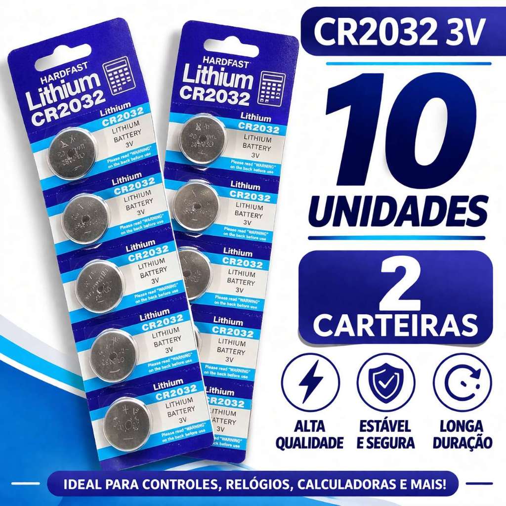 Pilha Botão CR2032 CR2016 CR2015 Kit 10 Unidades 2 Cartelas Bateria Lithium Relógio Controle Calculadora