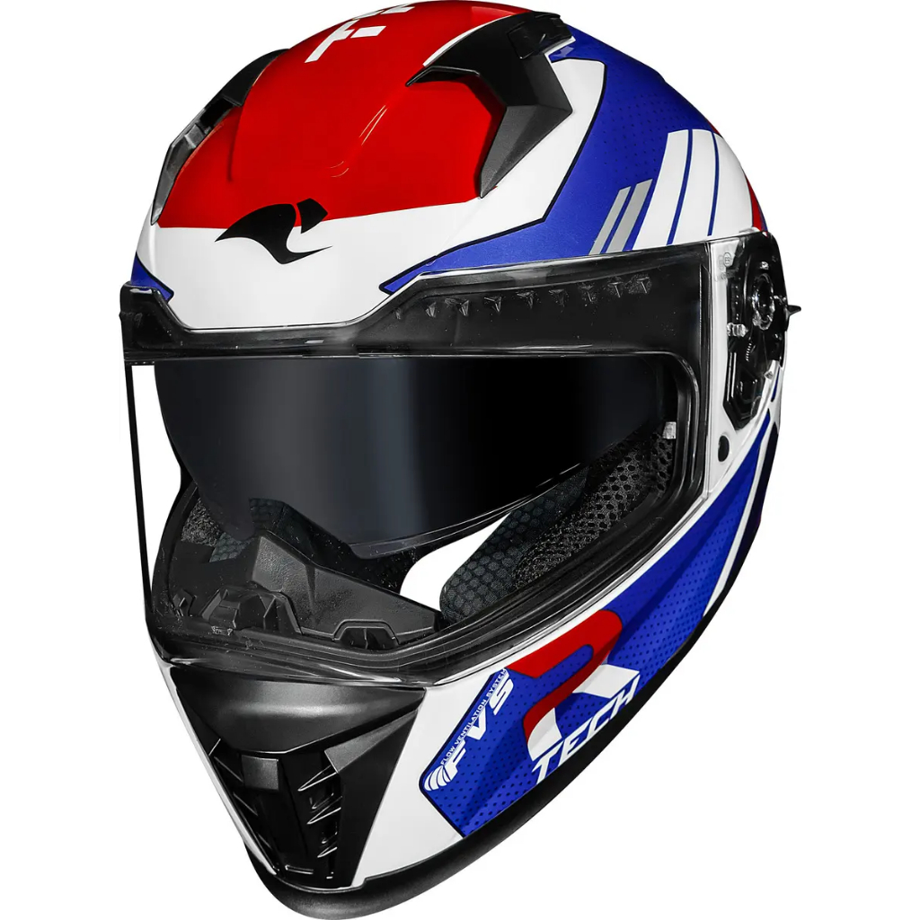 Capacete Race Tech Volt Track Branco Azul Vermelho Brilhante Com óculos Interno