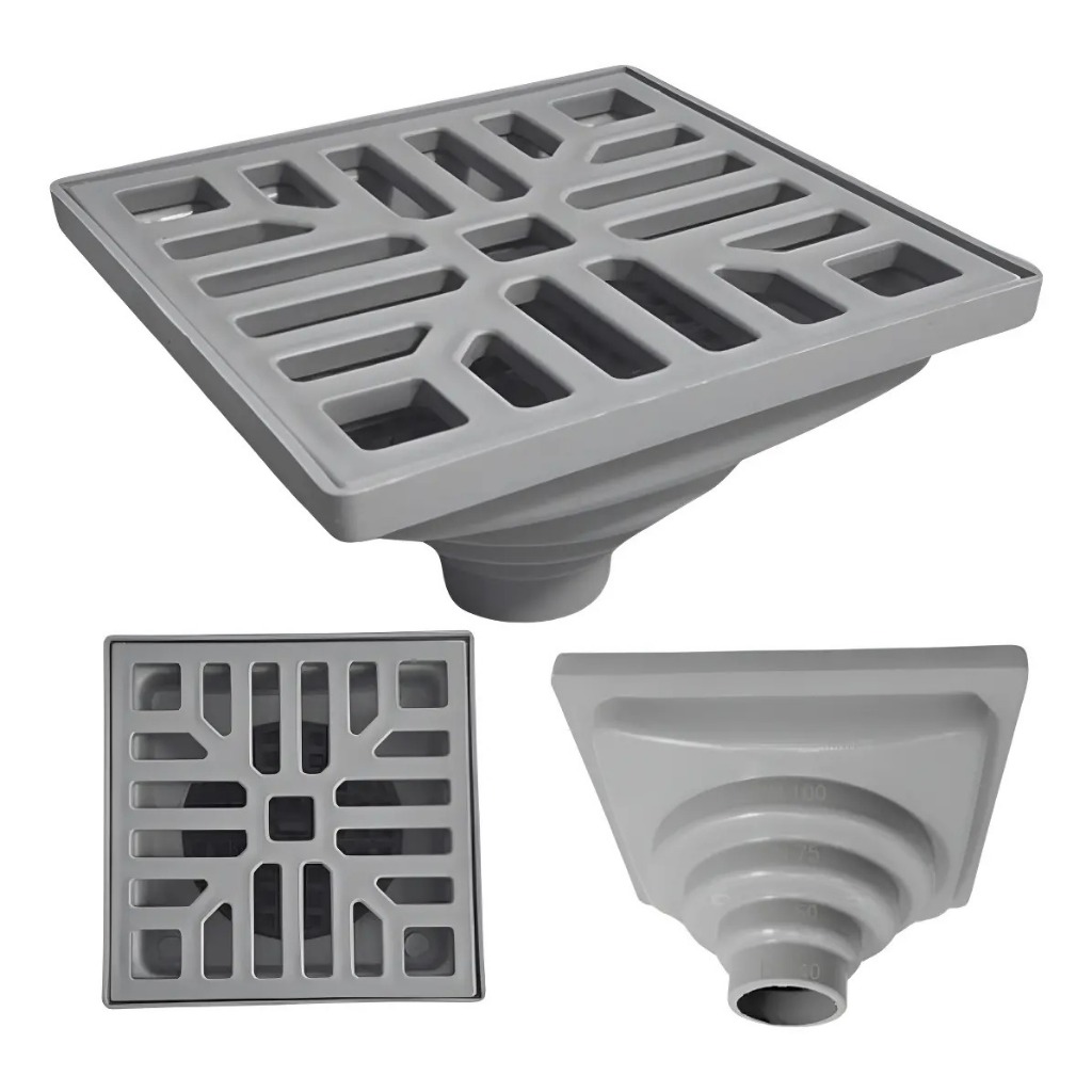 Ralo 15x15 Grelha Plástica Multi Saídas com Tela Plástica Cinza