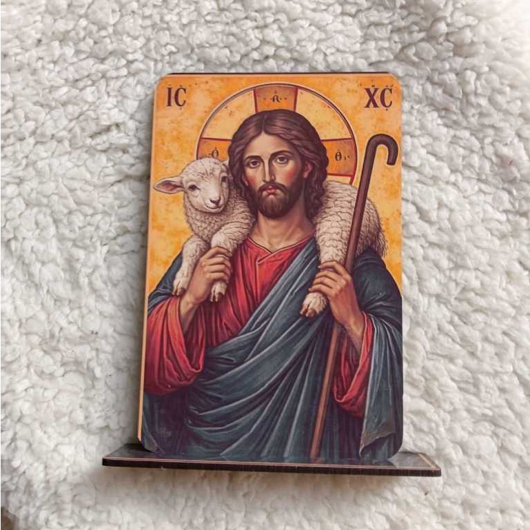 Ícone Jesus o Bom Pastor, Quadro Bom Pastor 15,5 cm.