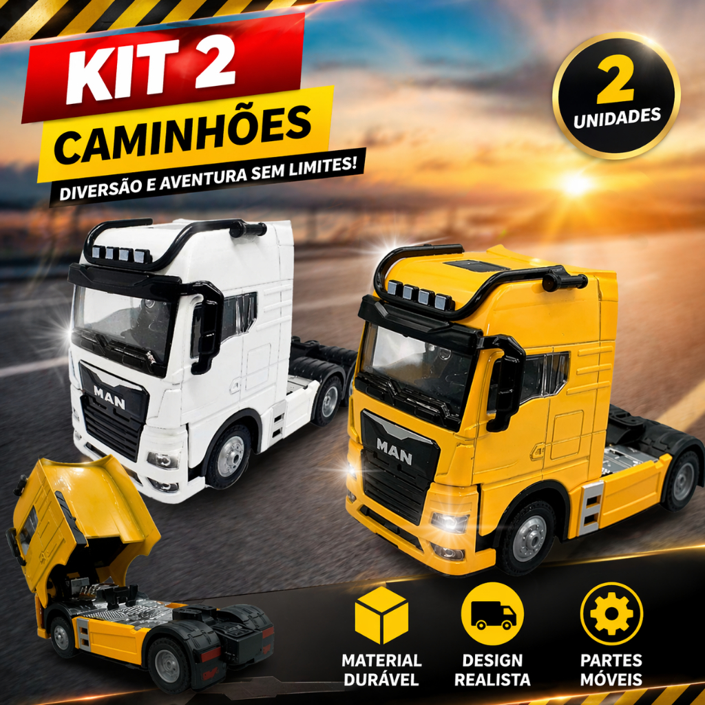 kit 2 caminhões  Miniatura brinquedo man truck realista + cabine abre resistente infantil Presente Realista