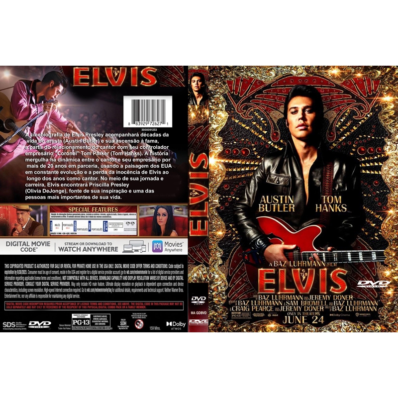 Elvis   Austin Butler, Tom Hanks,  dublado e legendado  A cinebiografia de Elvis Presley acompanhará décadas da vida do