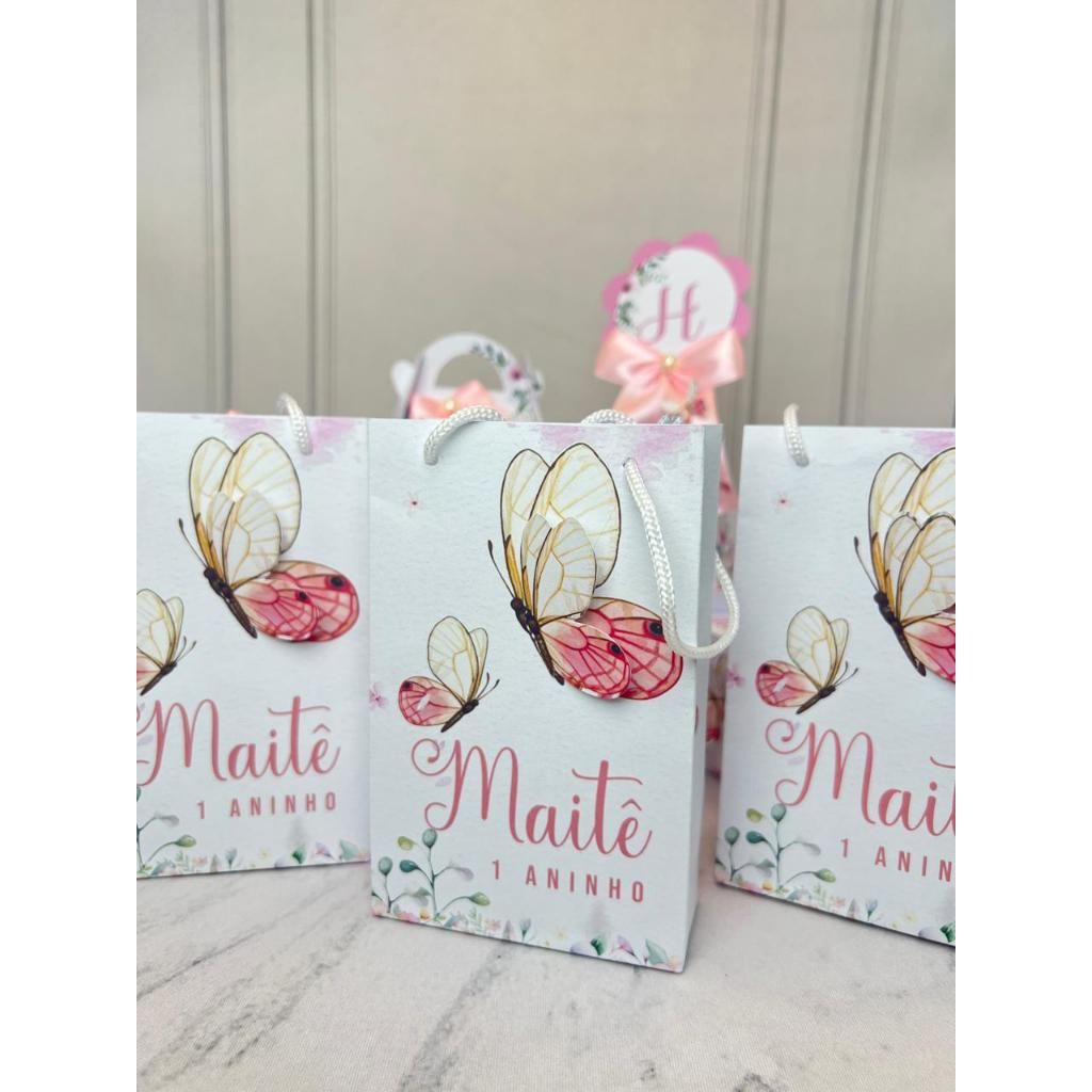 Envio rápido - Mini sacolinha pequena personalizada tema jardim encantando com borboleta 3D