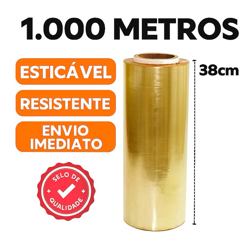 Rolo Bobina Plastico Filme Pvc Esticavel Resistente 38cm X 1000m