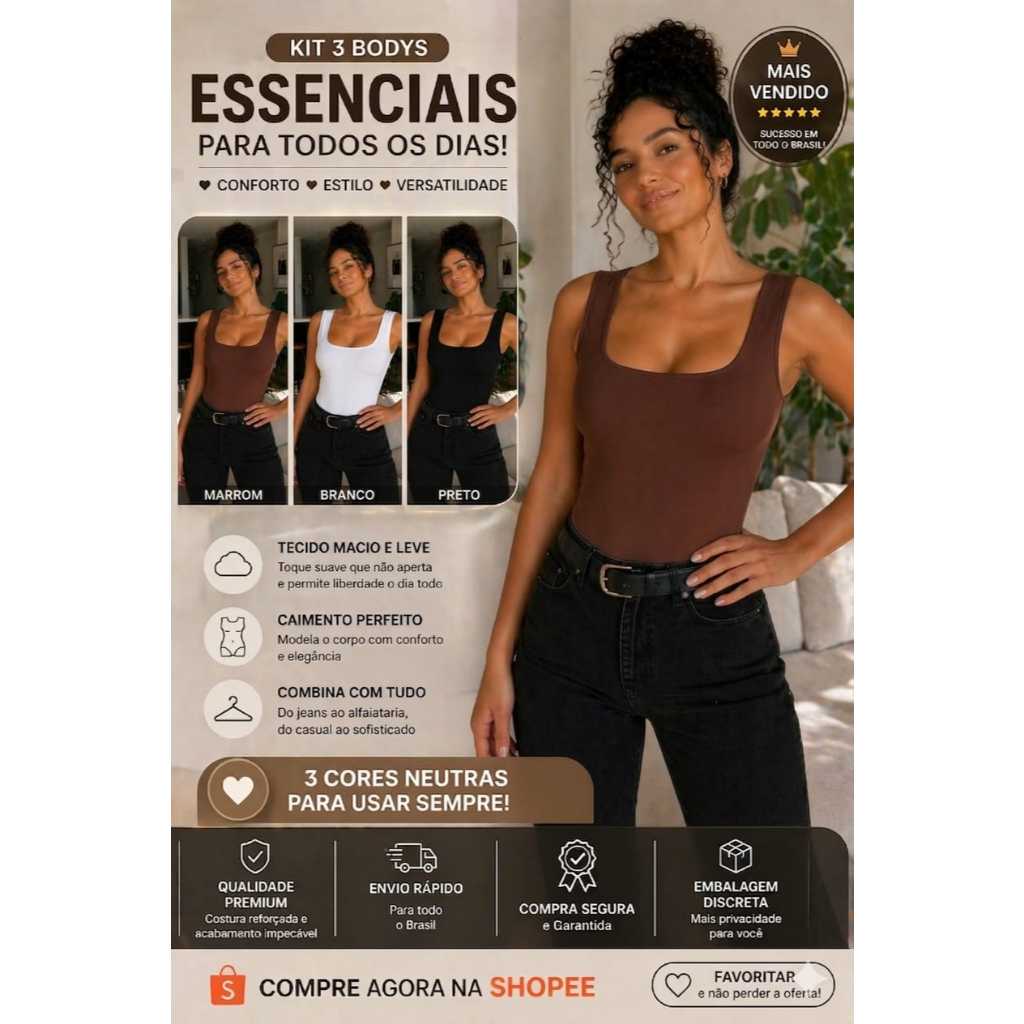 Body Feminino Collant Regata em Suplex com Decote Quadrado, Forro Interno, Ajuste Confortável e Visual Sofisticado.
