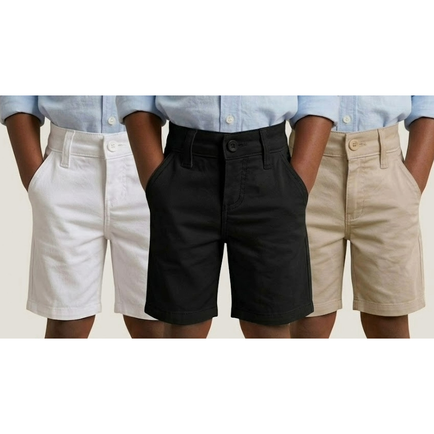 KIT 3 BERMUDAS INFANTIS MENINO SOCIAL BRIM ELASTANO COR ALFAIATARIA SLIM