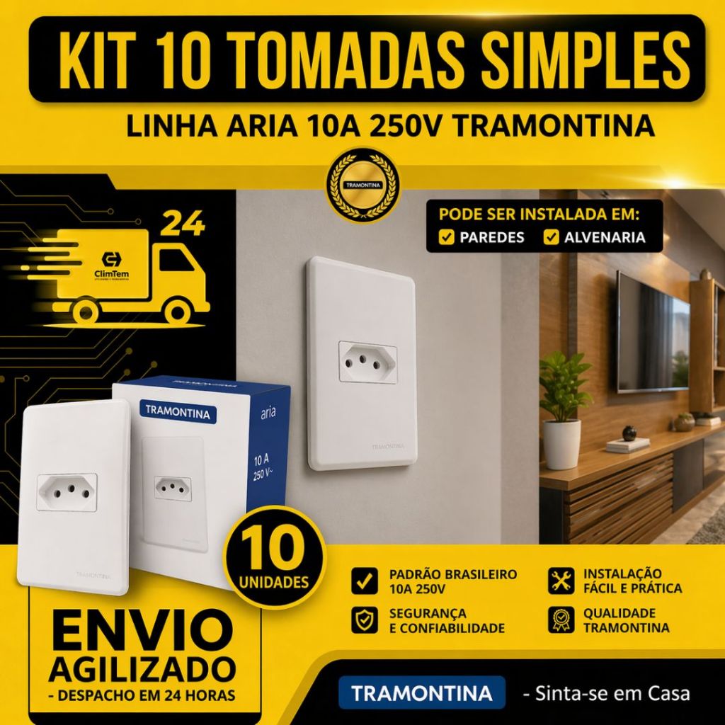 Kit Tomada Simples 10A 4x2 Linha Aria Tramontina Tomada 10 Amperes