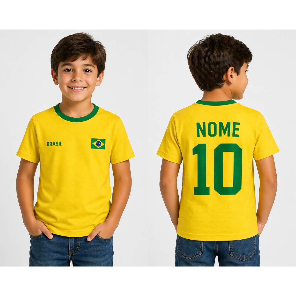 Camiseta do Brasil Personalizada COM seu Nome - Várias Cores - Unissex- Adulto e Infantil