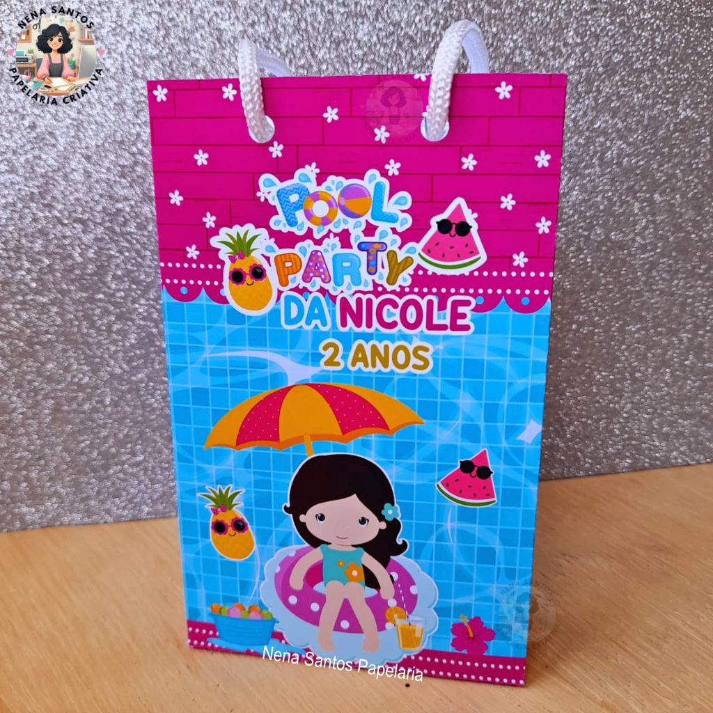Sacolinha POOL PARTY MENINA Personalizadas (PEGUE E MONTE)Lembrancinha Sacolinha Surpresa Pool Party