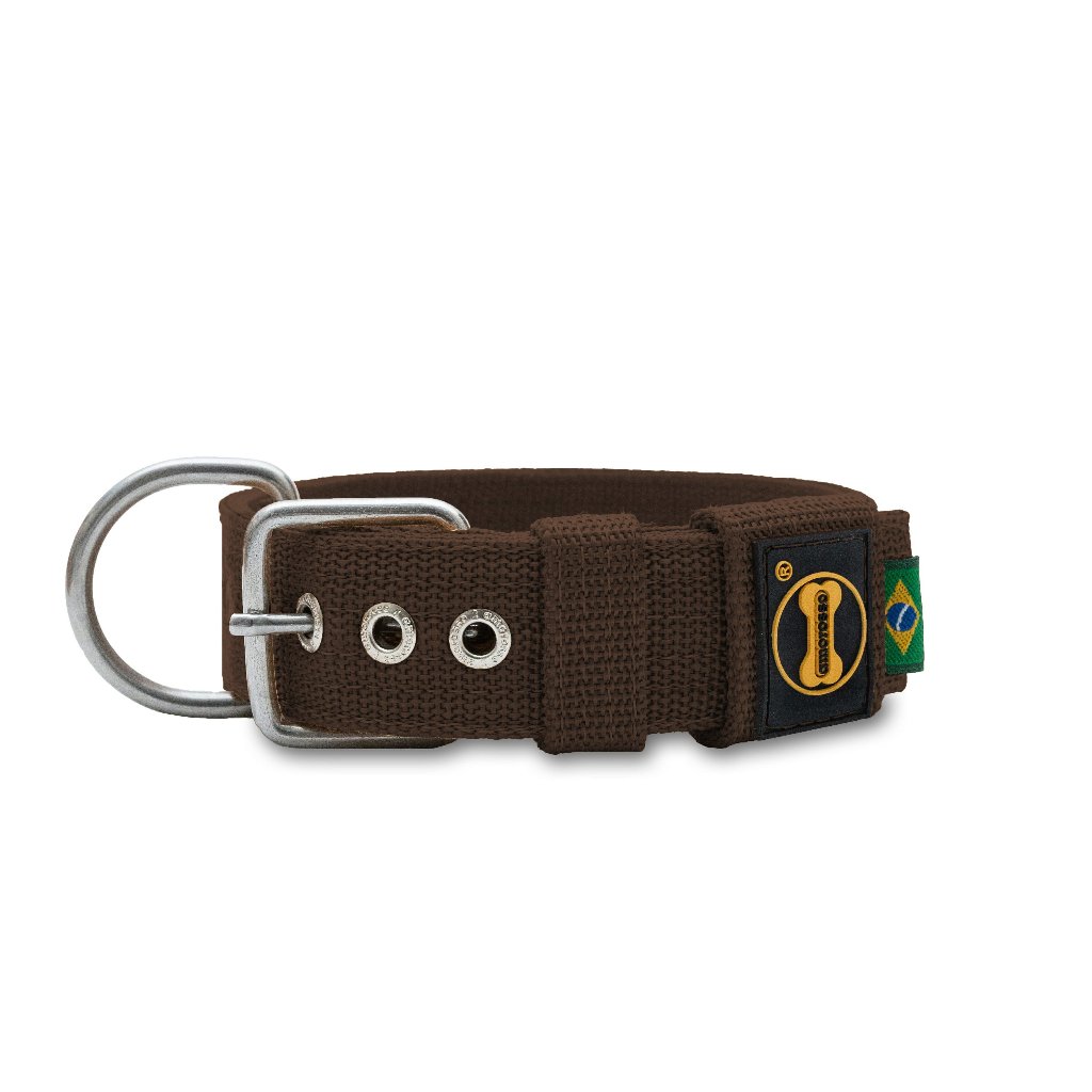 Coleira Fit 40mm Cor Marrom Cachorro Reforçamento Triplo Pitbull Dobermann Amorosso Dogue