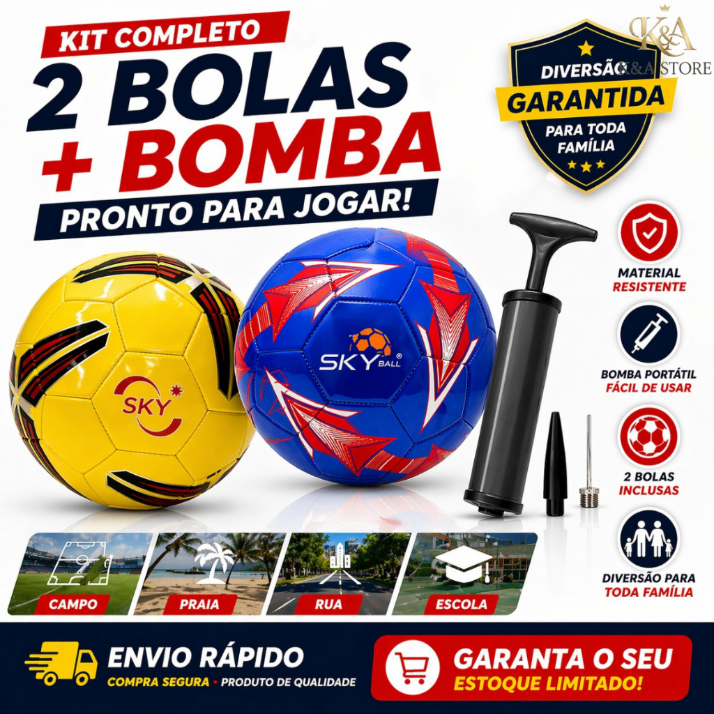 Kit 2 Bolas De Futebol Campo/Society + Bomba de Ar Brinde Profissional