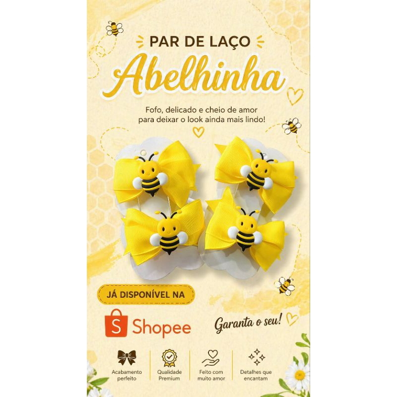 Par de Laço Abelhinha Cabelo Infantil Bebê Menina