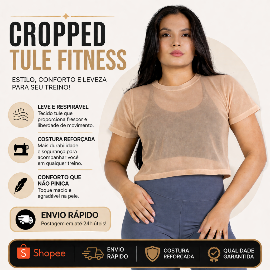 Cropped Tule Academia Blusa Moda Fitnes Blusinha Treino