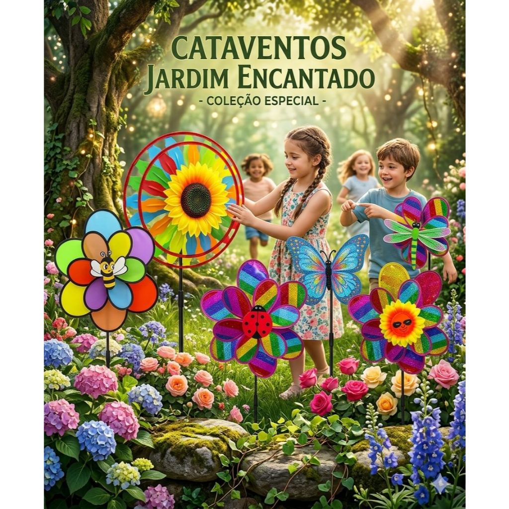 Catavento Duplo Colorido Jardim Infantil Giratório Enfeite Decorativo com Bichinho