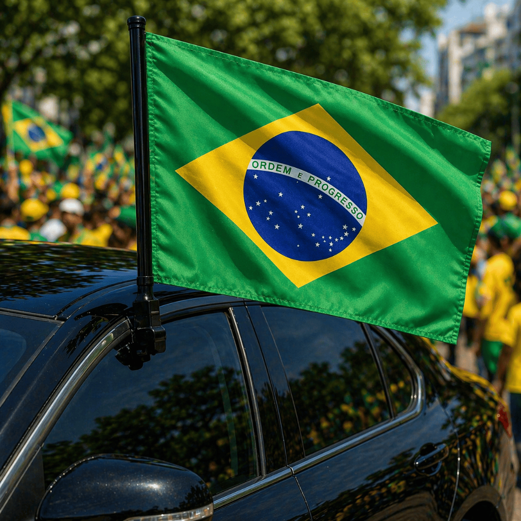 Bandeira do Brasil Pequena Pendurar Carro Veicular Trator Plantadeira Agro Janela Prender no Vidro Haste Soja Copa