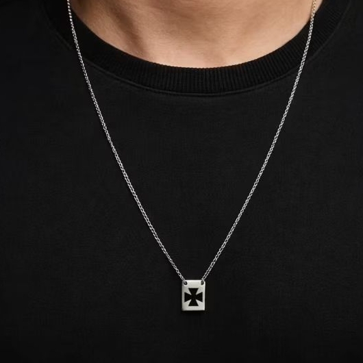 Escapulário de Aço Inoxidável, Escudo Vazado Vasco 60cm Masculino Feminino Unisex