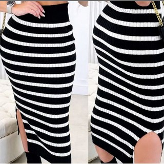 Saia Midi Feminina Tricot com Listras - Caimento Perfeito e Versátil