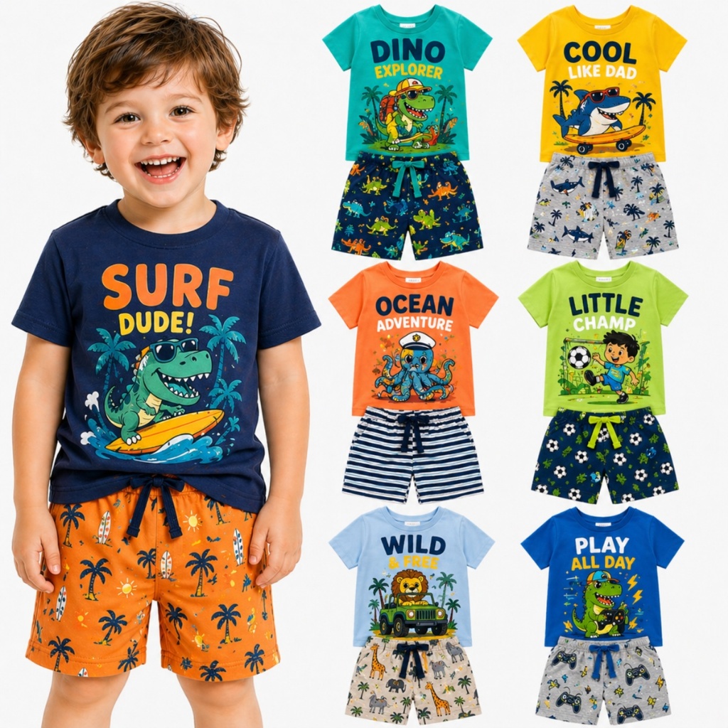 Kit Sortido 2 ou 6 Peças Roupas de Verão Menino Infantil Manga Curta Conjunto de Verão Bebê Masculino Infantil
