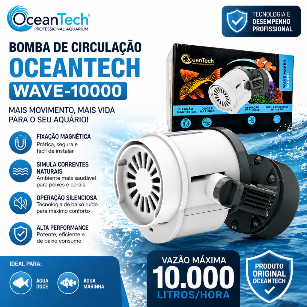 Bomba de Circulação OceanTech Wave-10000 220V Aquários Peixe Bomba Submersa Alta Vazão Silenciosa Água Doce e Marinho