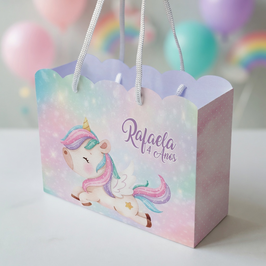 Sacola Personalizada Unicórnio | Sacolinha Personalizada | Kit com Alça e Pegue e Monte | Lembrancinha Festa