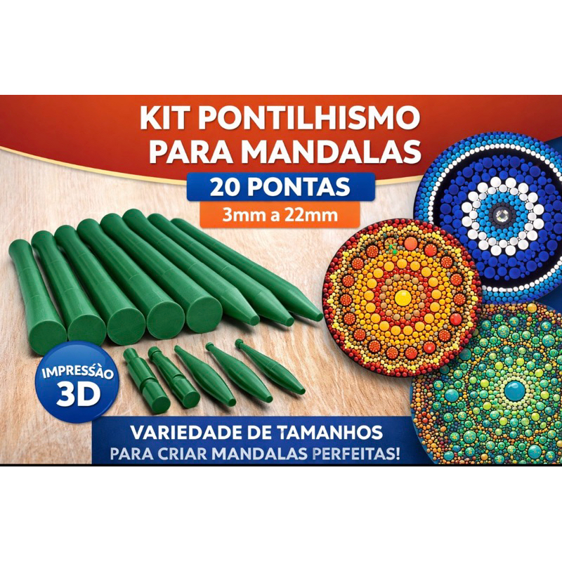 Kit Ferramentass Pontilhismo para Mandalas artesanato pintura pontos – 20 Pontas (Impressão 3D